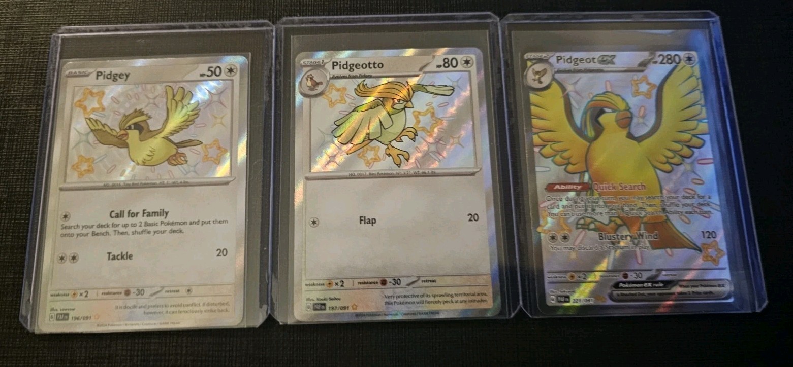 Pidgey Pidgeotto Pidgeot ex Shiny Rare Paldean Fates 196 197 221 Pokemon NM