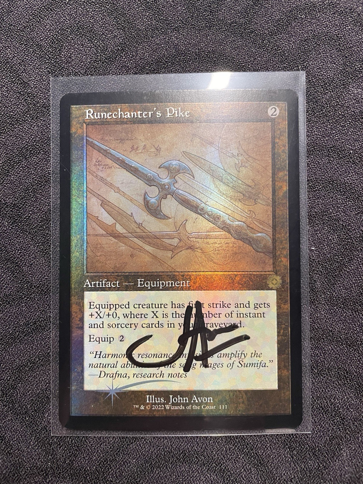 MTG Runechanter’s Pike the Brothers’ War Retro Foil John Avon Signed
