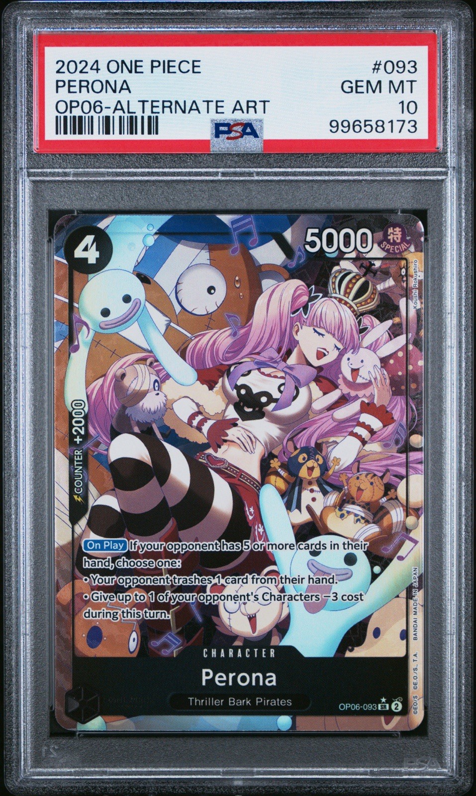 Bandai One Piece CCG Perona OP06-093 Wings of the Captain Alt Art Foil PSA 10