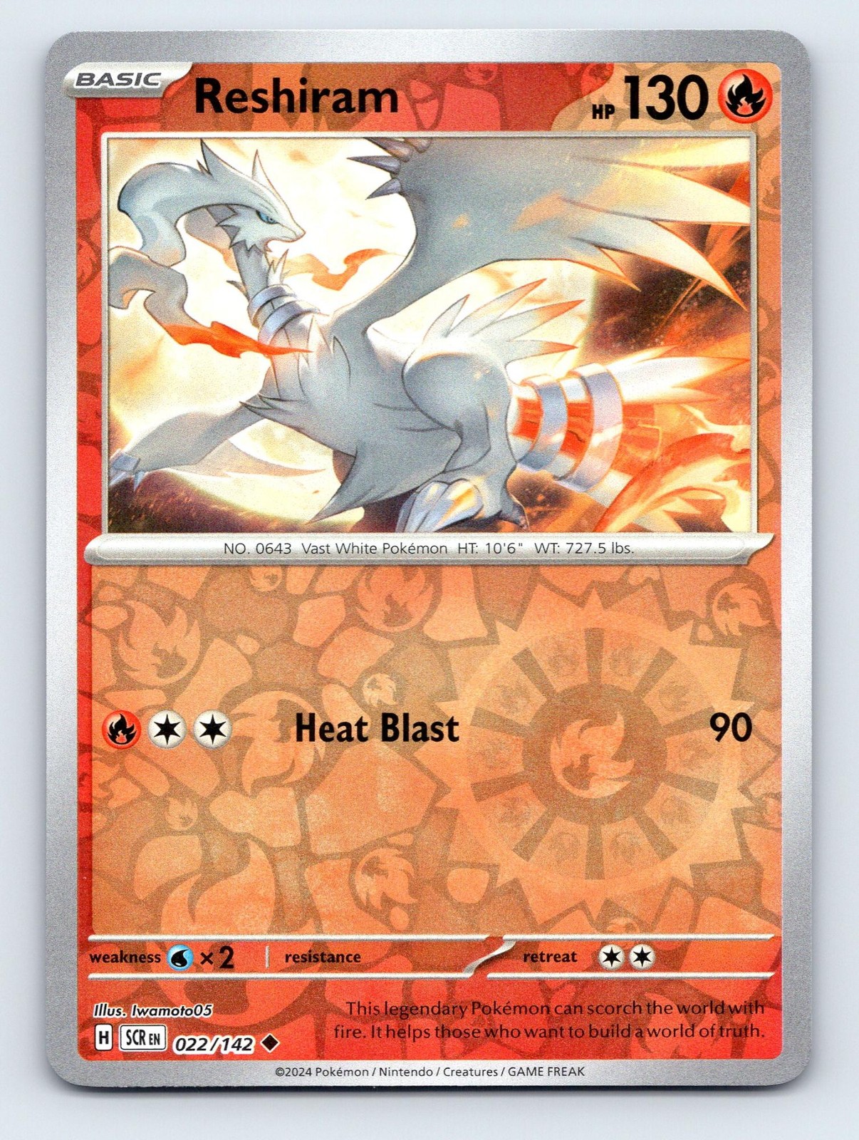 2024 Reshiram Reverse Holo Pokemon Scarlet Violet Stellar Crown 22/142 NM