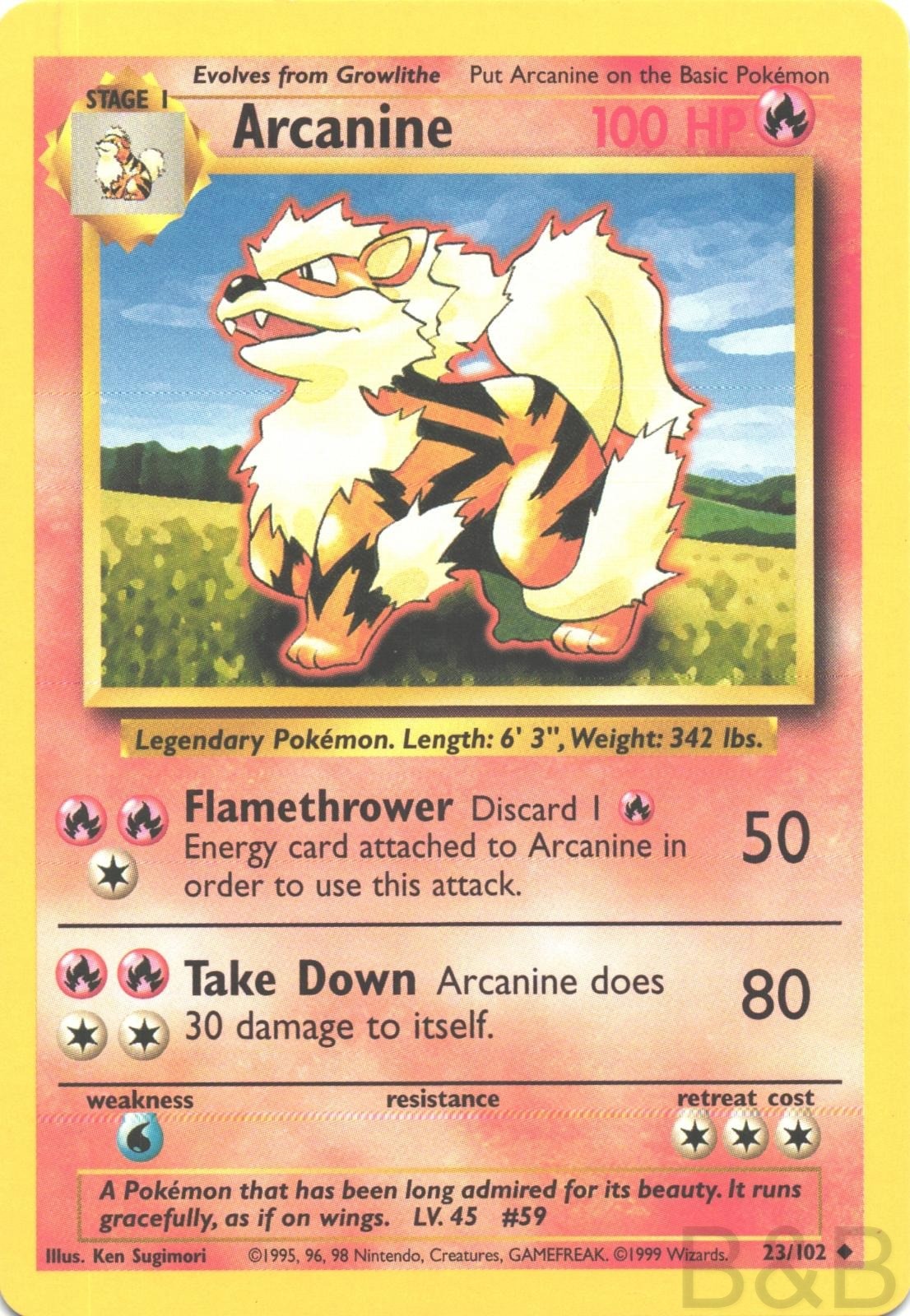 Damaged Uncommon Arcanine 23/102 Base Set Unlimited