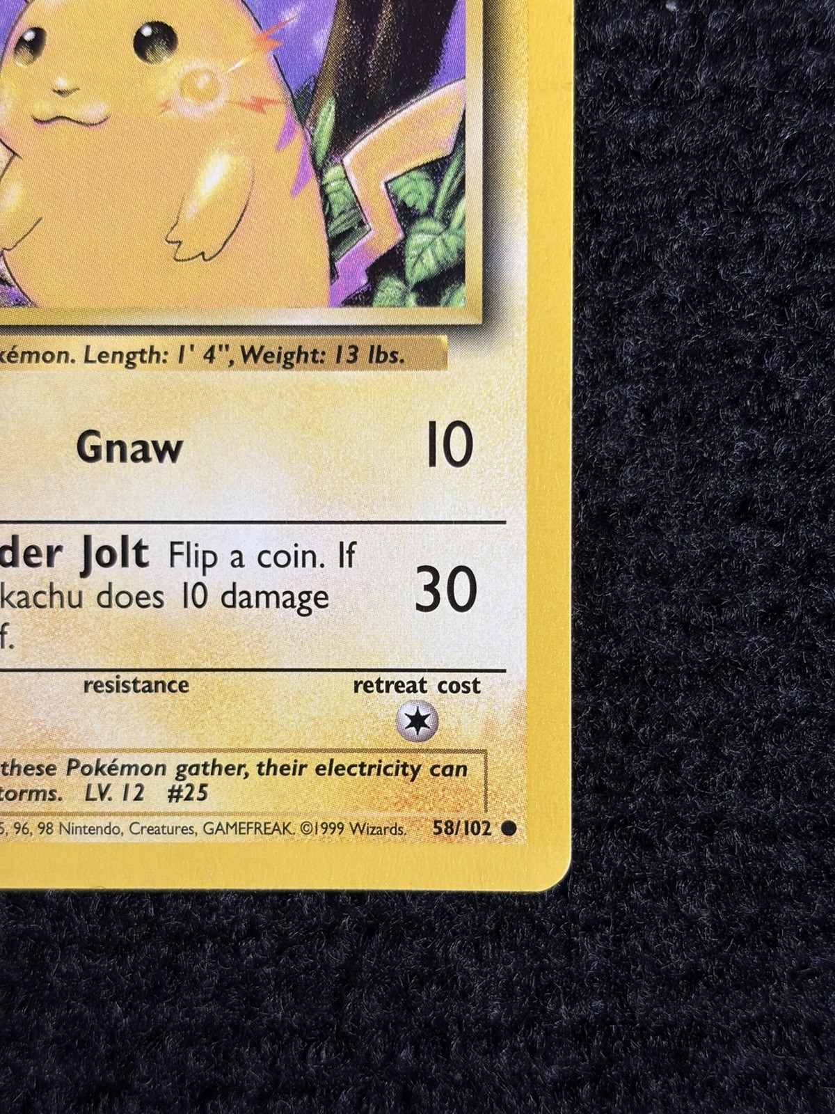 Pikachu 58/102 Base Set Pokemon Yellow Cheeks Unlimited Vintage WOTC 1999 NM