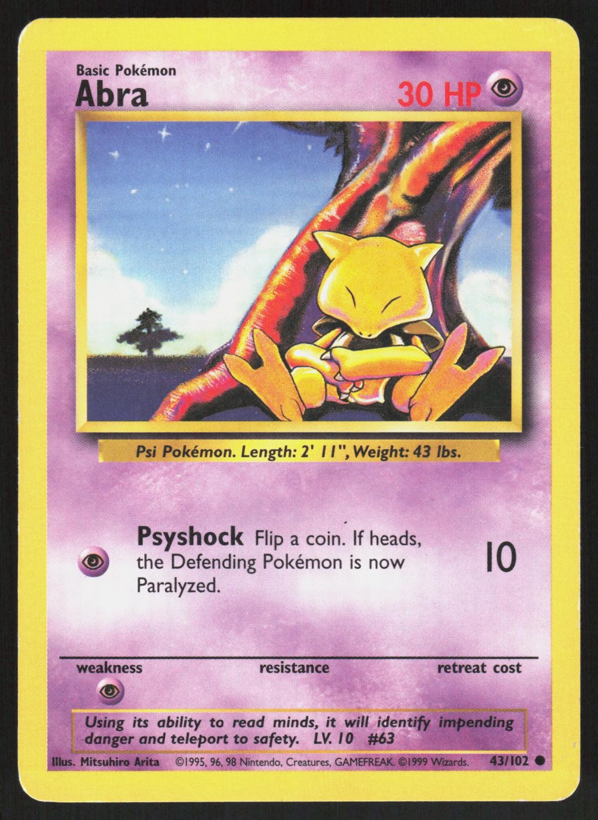 Abra 43/102 – Vintage Pokemon Base Set Unlimited – Common – MP/HP