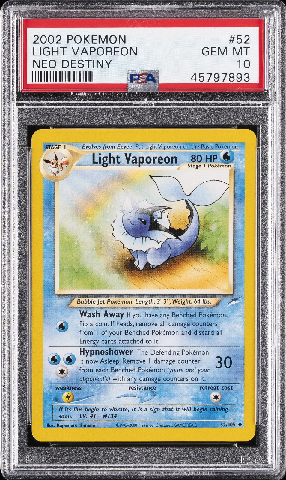2002 POKEMON NEO DESTINY #52 LIGHT VAPOREON PSA 10