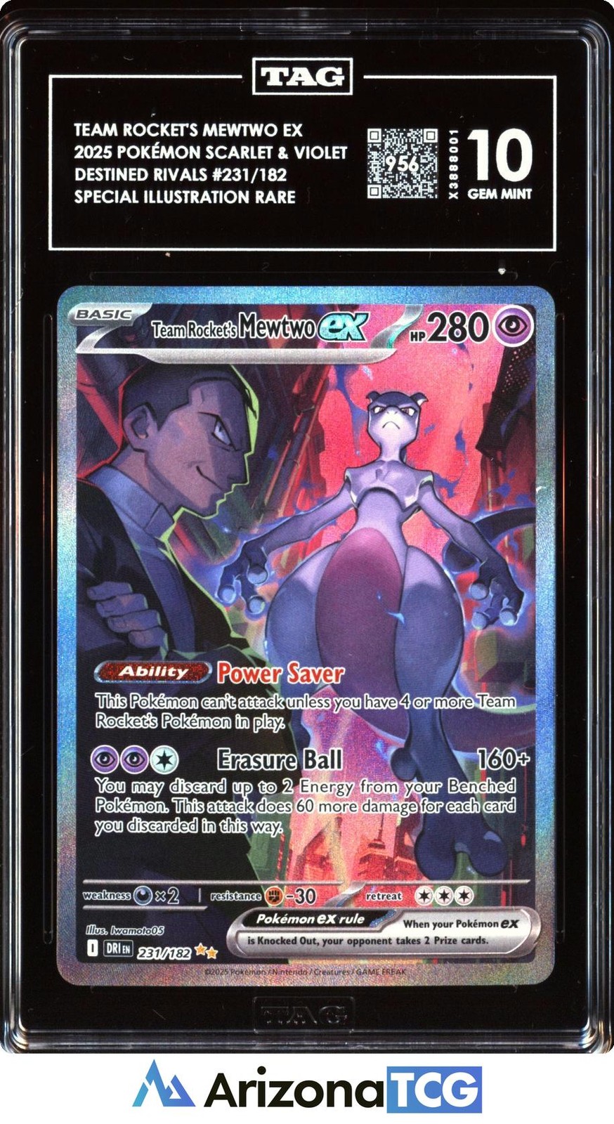Pokemon 2025 Team Rocket’s Mewtwo ex 231/182 SIR Destined Rivals GEM MINT TAG 10