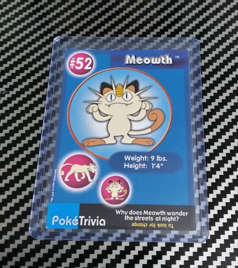 LP- Meowth Non Perforated #52 Pokémon Burger King PokeTrivia Original 1999
