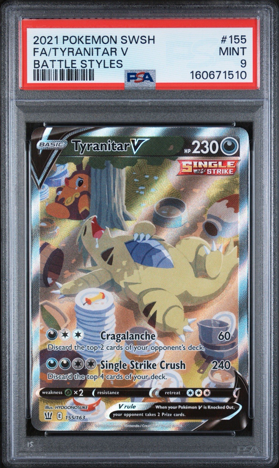 Pokémon TCG Tyranitar v Battle Styles Full Alternate Art #155 PSA 9 Mint