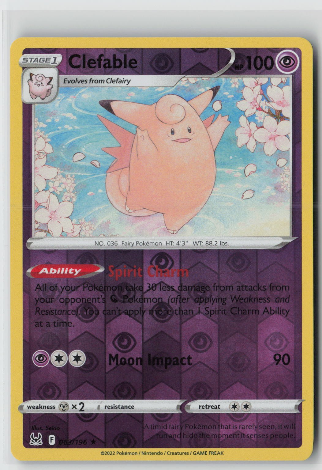 Clefable Reverse Holo Rare SWSH11: Lost Origin 063/196 NM
