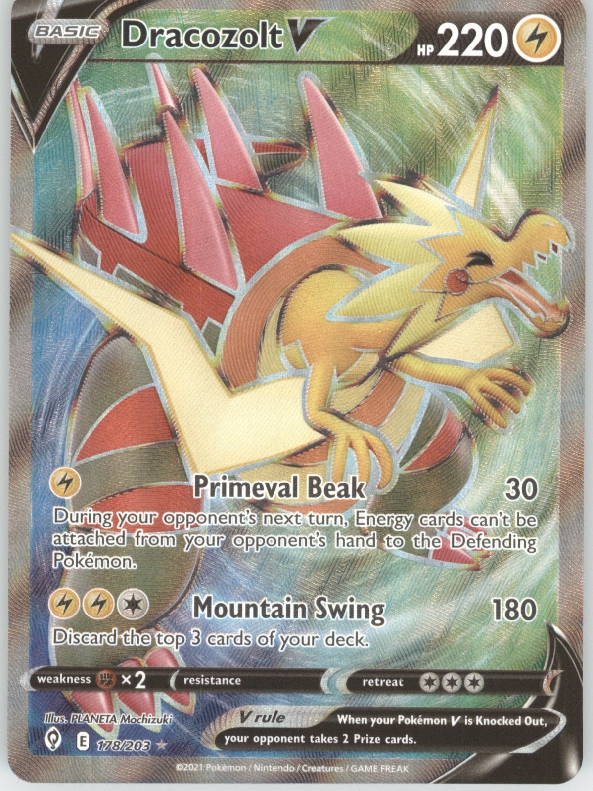 Dracozolt V Evolving Skies 2021 178/203 Ultra Rare Pokemon NM