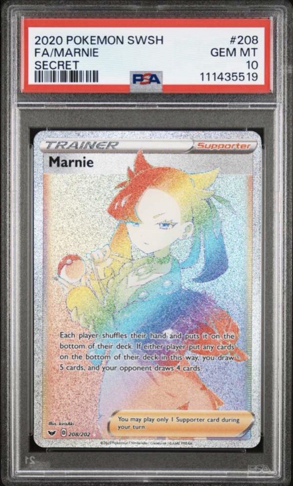 PSA 10 – Marnie (Secret) 208/202 Swsh01: Sword & Shield Holo