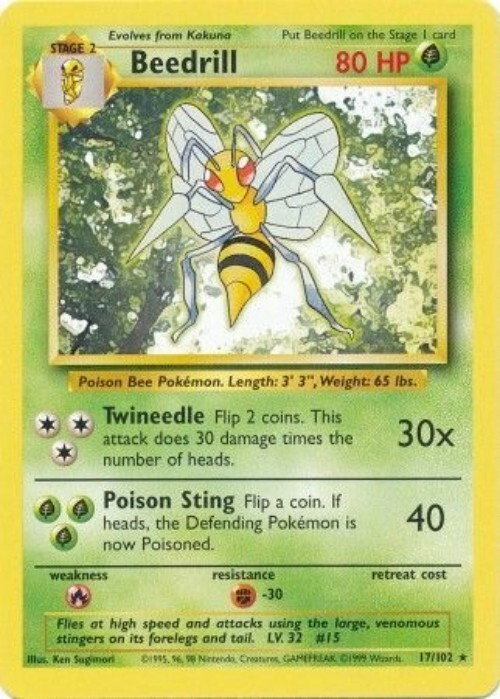 Pokémon TCG – Beedrill – 17/102 – Rare – Base Set Unlimited [Moderately Played]