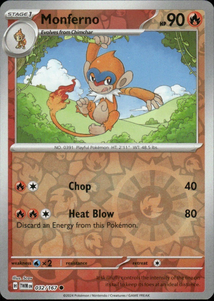 MONFERNO 032/167 TWILIGHT MASQUERADE COMMON REVERSE HOLO POKEMON SCAV