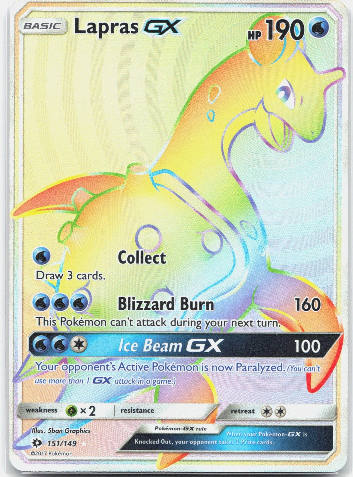 Lapras GX (Secret) Secret Rare SM Base Set SM01 Water Holo 151/149 2017 LP