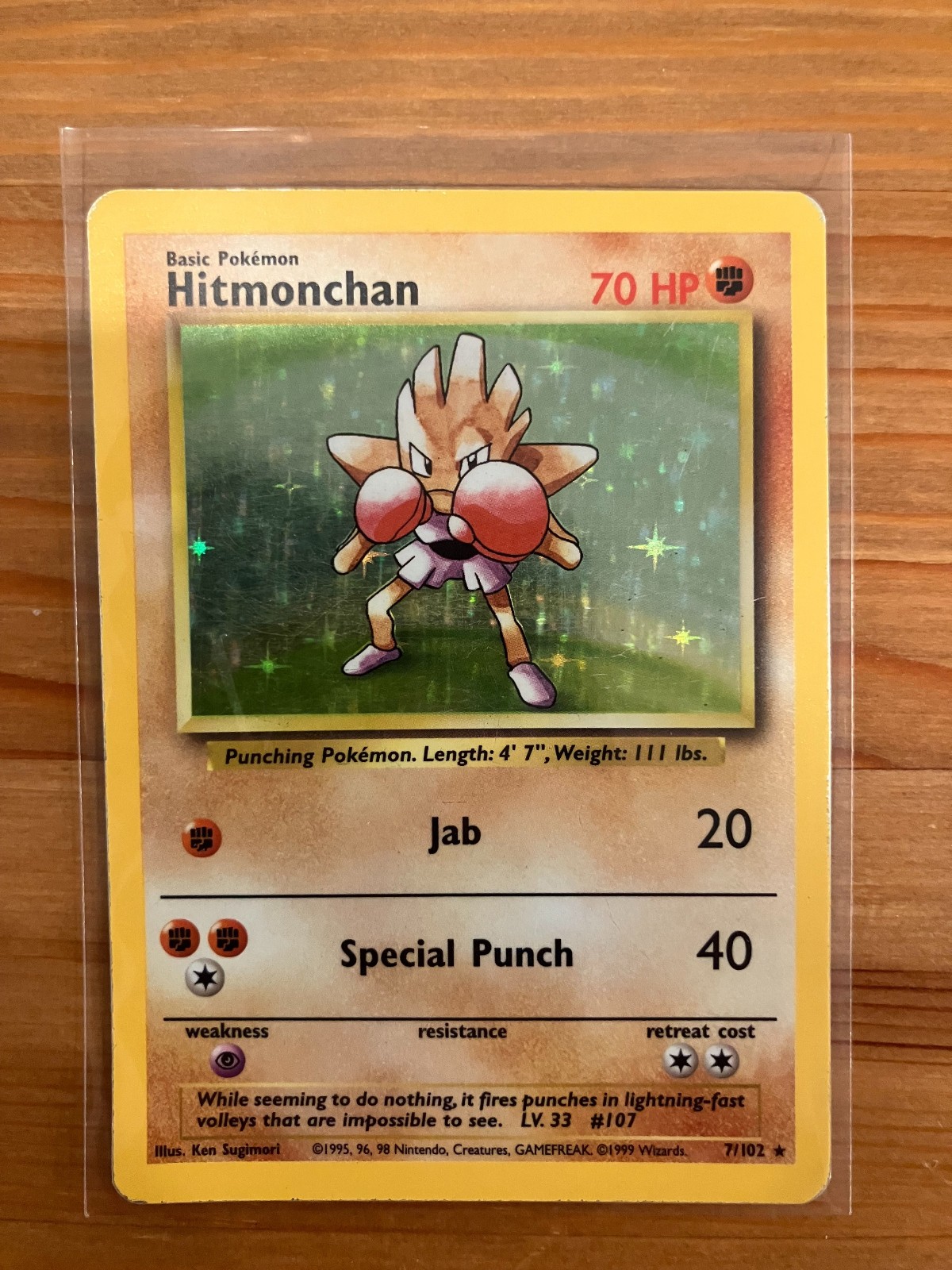 Pokemon TCG Base Set Hitmonchan 7/102 Holo Rare MP