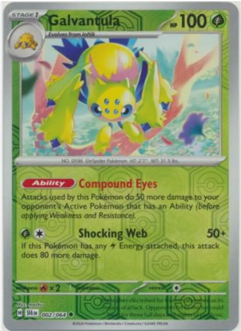 POKEMON – Galvantula – 002/064 – Uncommon – Reverse Holo – Shrouded Fable – NM/M