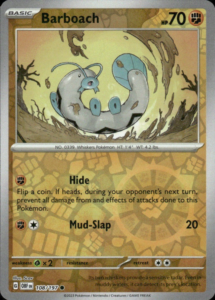 BARBOACH 108/197 OBSIDIAN FLAMES COMMON REVERSE HOLO POKEMON SCAV