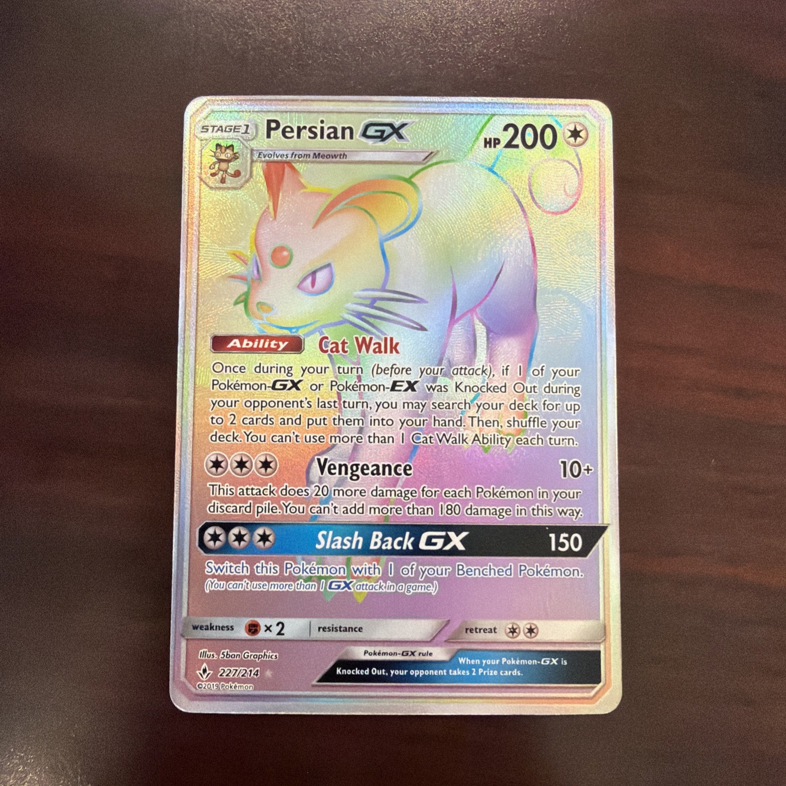 Pokémon TCG Persian GX Holo Secret Rare Card Unbroken Bonds 227/214 LP