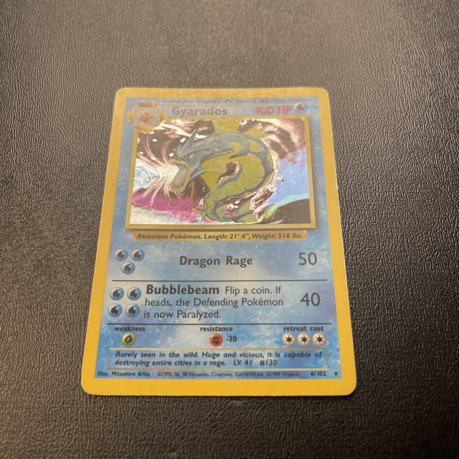 1999 Pokémon Gyarados Base Set Holo Card 006/102