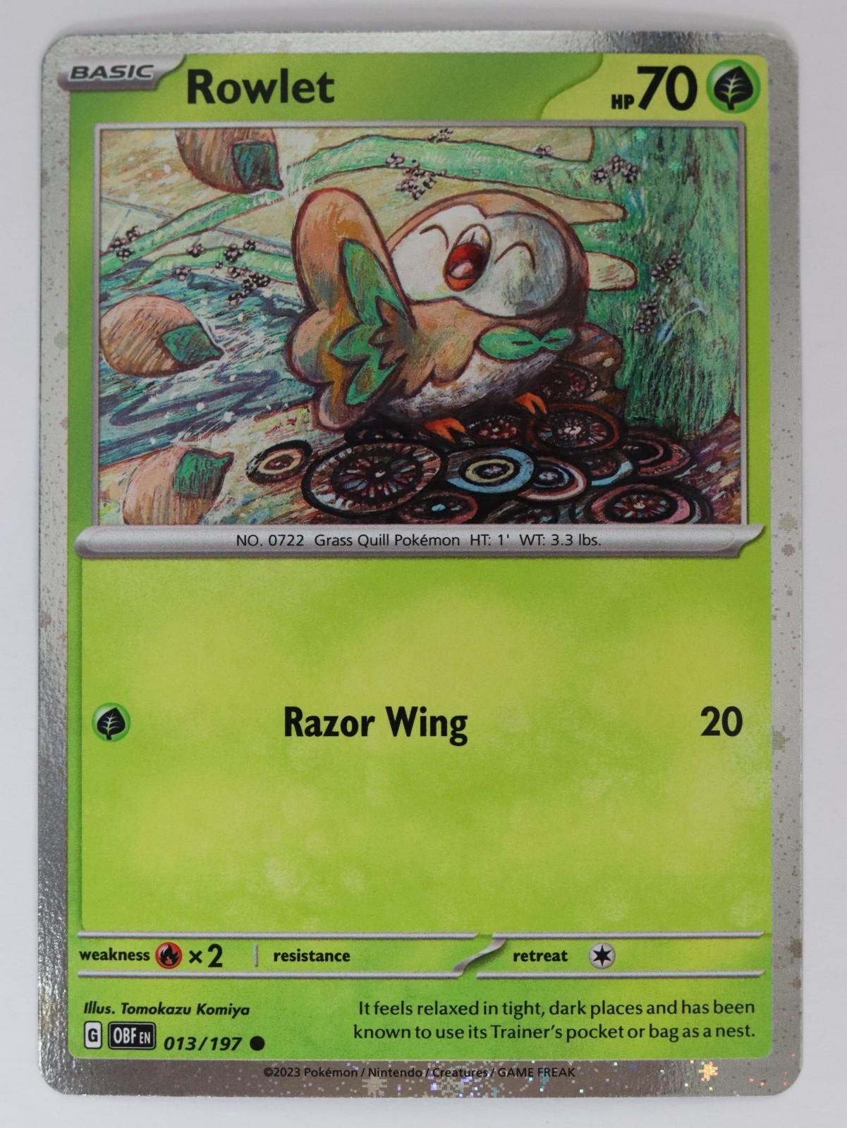 EU Exclusive Rowlet 013/197 Obsidian Flames Cosmo Holo Promo Near Mint NM