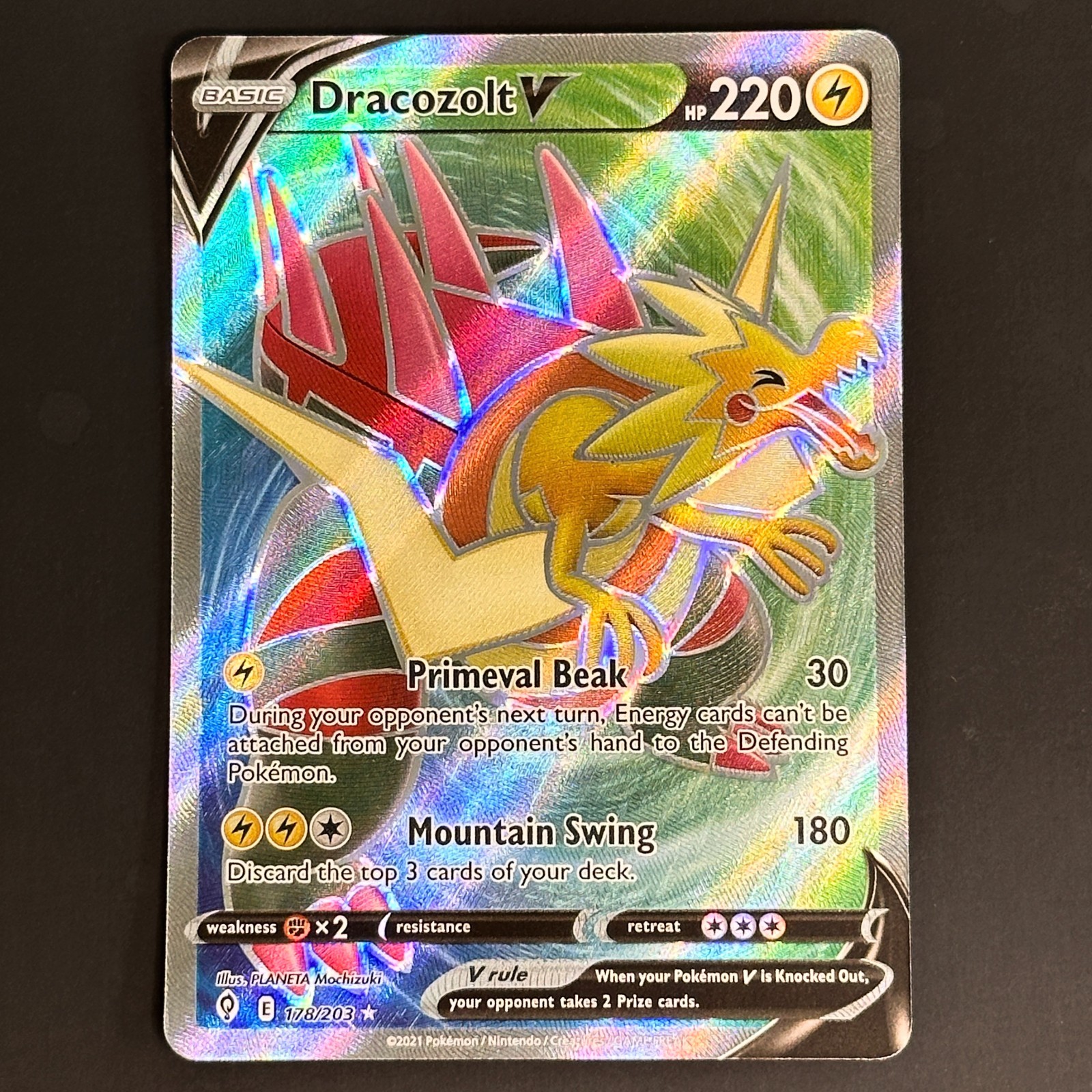 2021 Pokemon Evolving Skies Dracozolt V Full Art Ultra Rare #178/203 NM