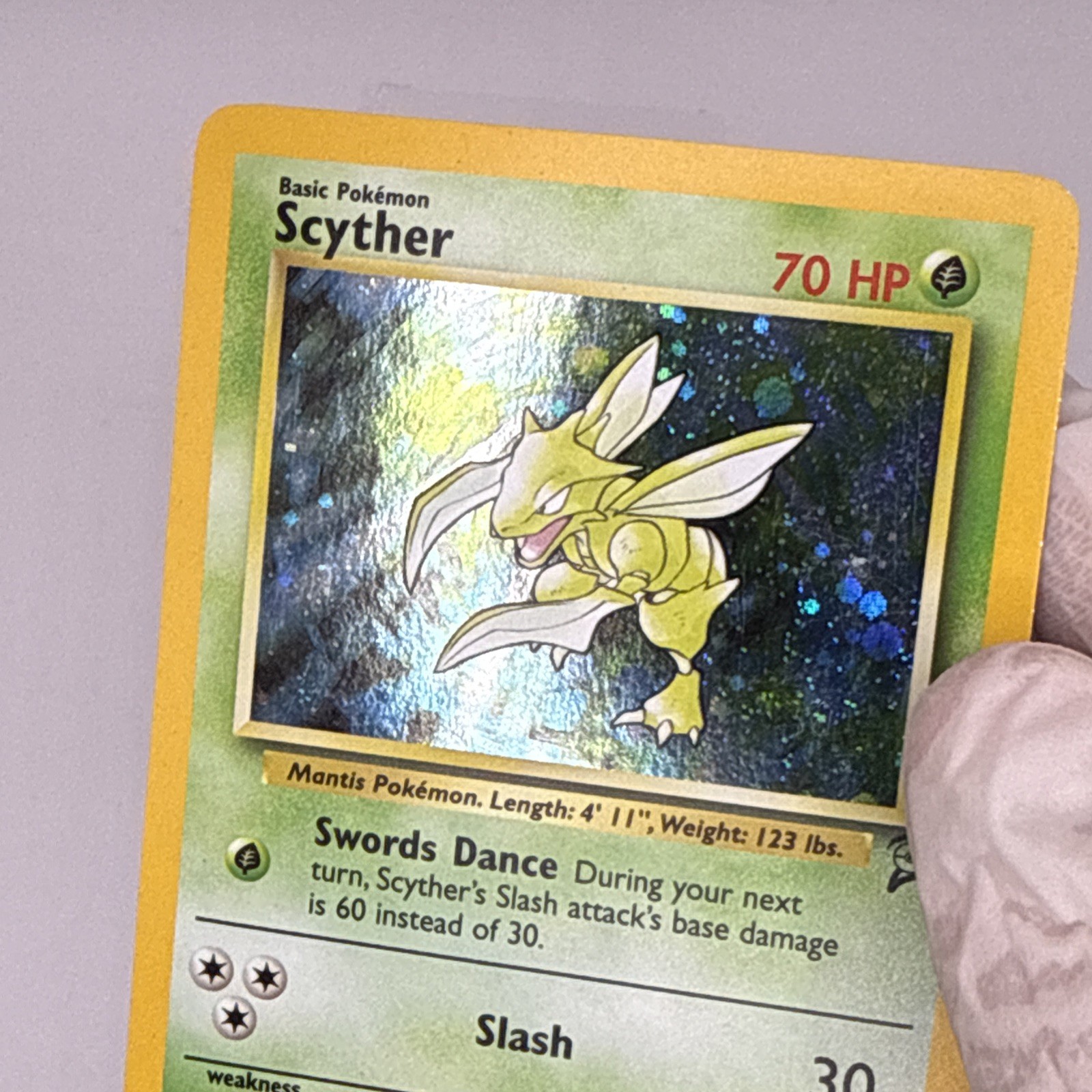 Pokemon TCG Base Set 2 Scyther 017/130 Holo Rare Eng SWIRL! LP-NM