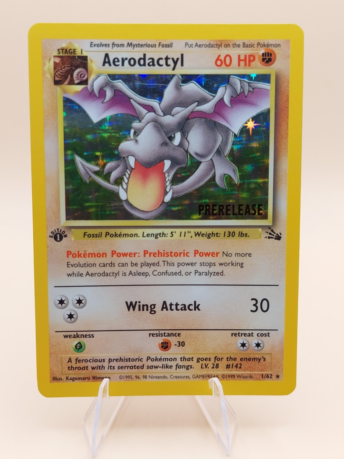 Aerodactyl (Prerelease) 1st Edition Fossil Holo Rare 1/62 Pokemon – WOTC 1999