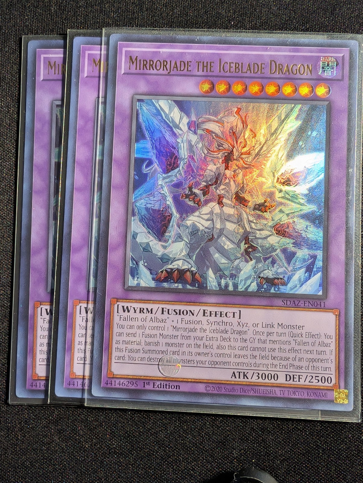 Yugioh – 3x Mirrorjade the Iceblade Dragon SDAZ-EN041 1st Utlra Rare NM