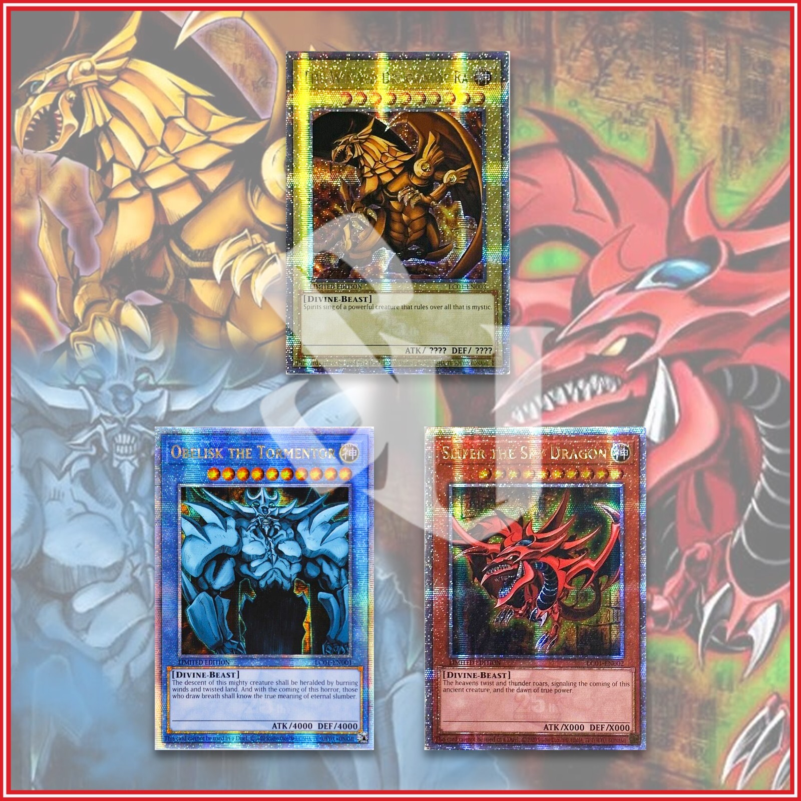 YuGiOh EGYPTIAN GODS CARDS OBELISK SLIFER RA LC01 Quarter Century Secret Rare 🔥