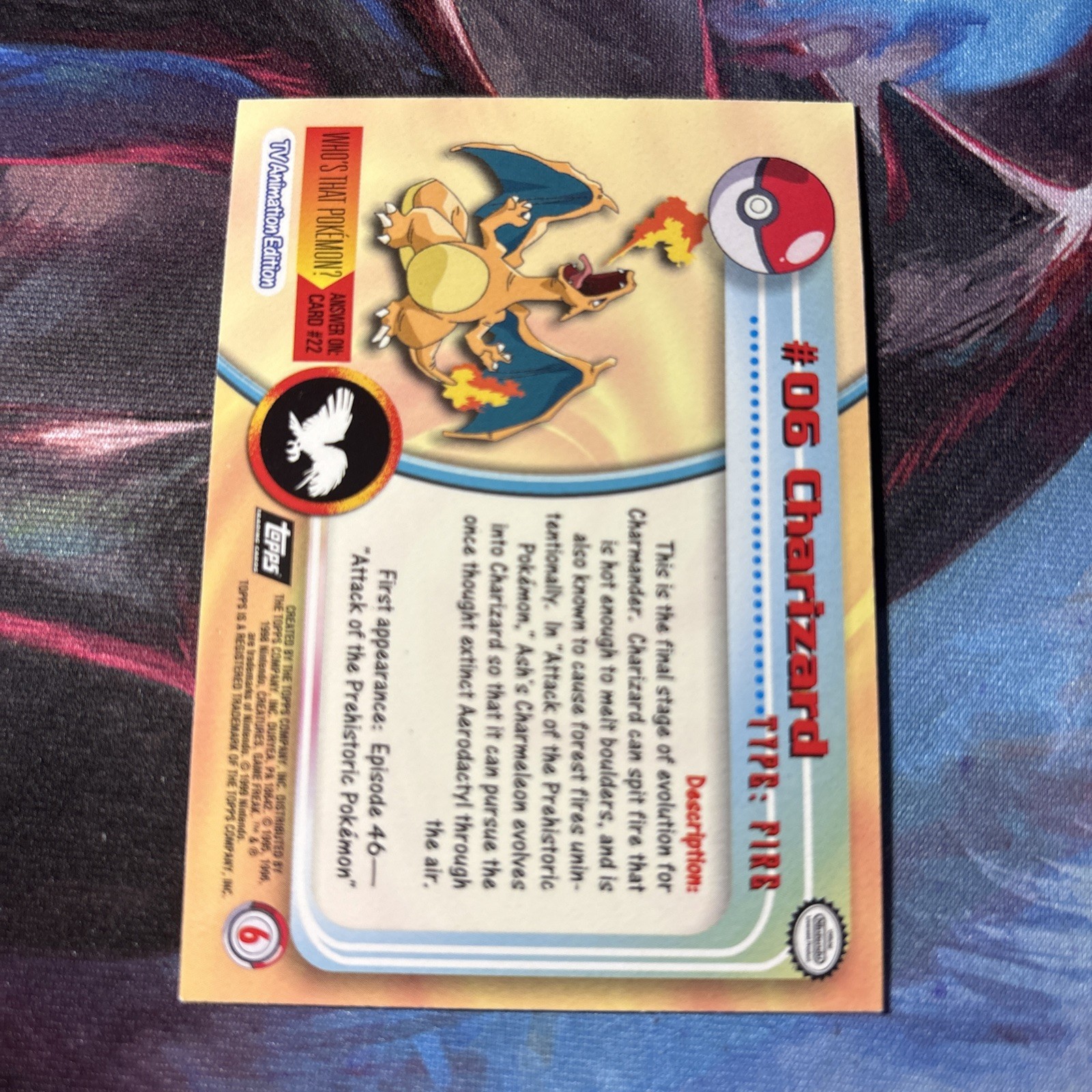 Pokemon Topps Charizard #6 Holo Embossed Flames Foil Black Logo! clean
