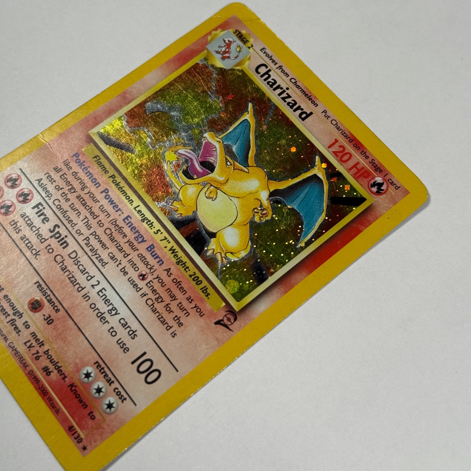 Pokémon Charizard 2nd Edition Holo Card 4/130 Base Set 2 -Poor/Damaged Condition