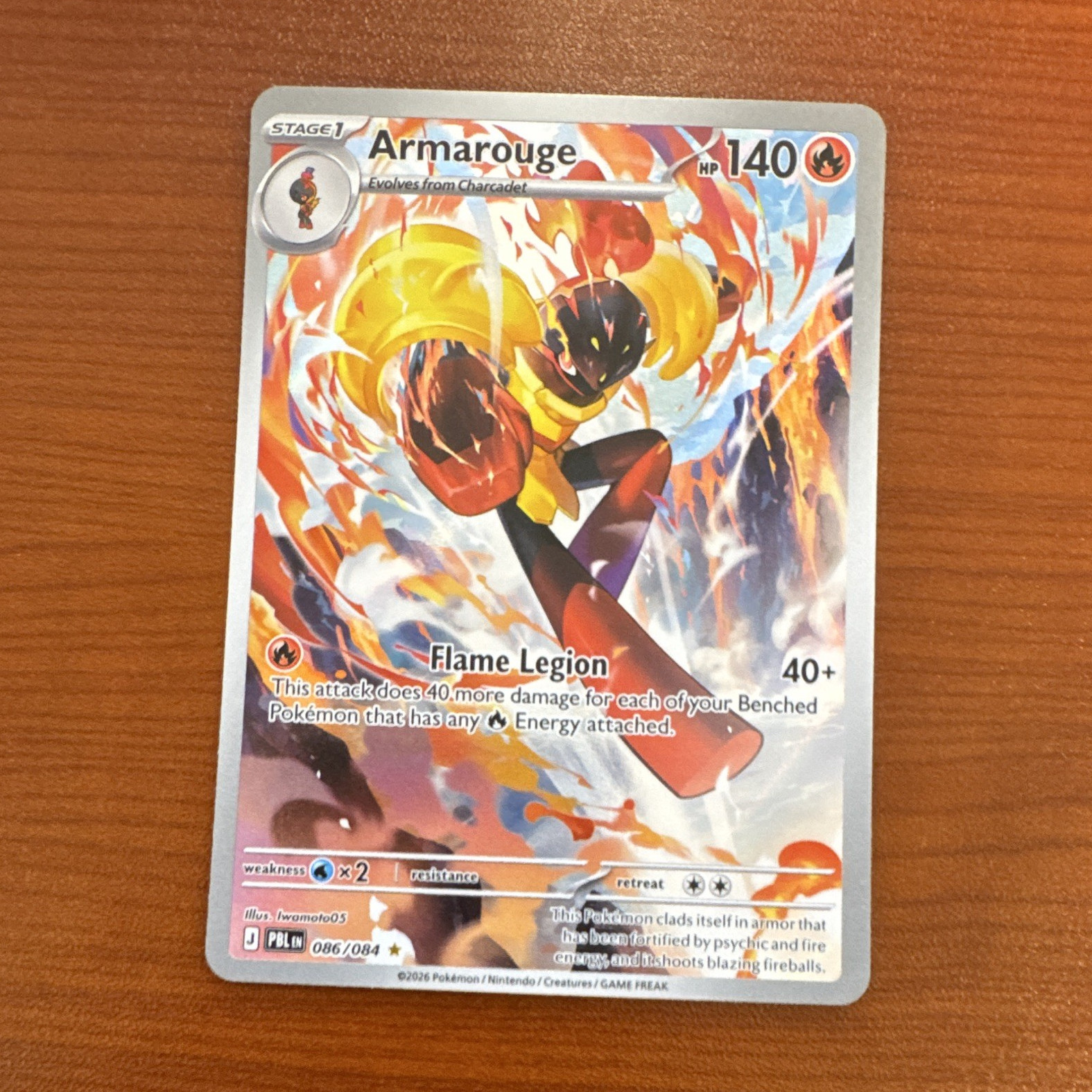 Pokemon Armarouge 086/084 PBL Flame Legion Full Art Holo English 140 HP Stage 1