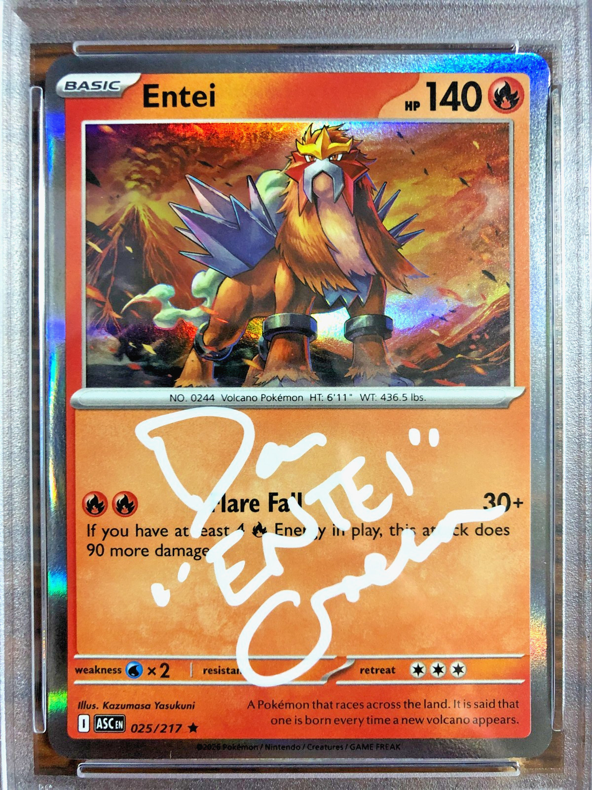 Entei Holo Rare #025|PSA MINT 9-AUTO 10|Dan Green|Ascended Heroes|Pokemon TCG