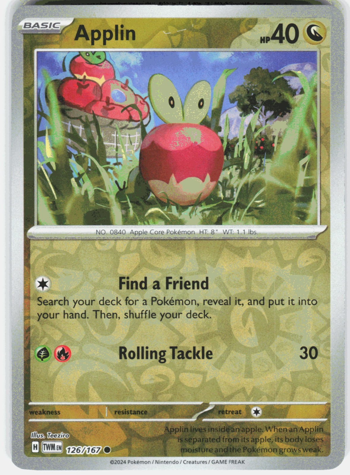 Applin 126/167 Common Twilight Masquerade Pokemon Reverse Holo NM/M