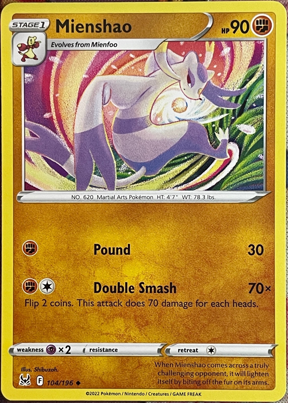 Mienshao – 104/196 – Lost Origin Pokemon 2022