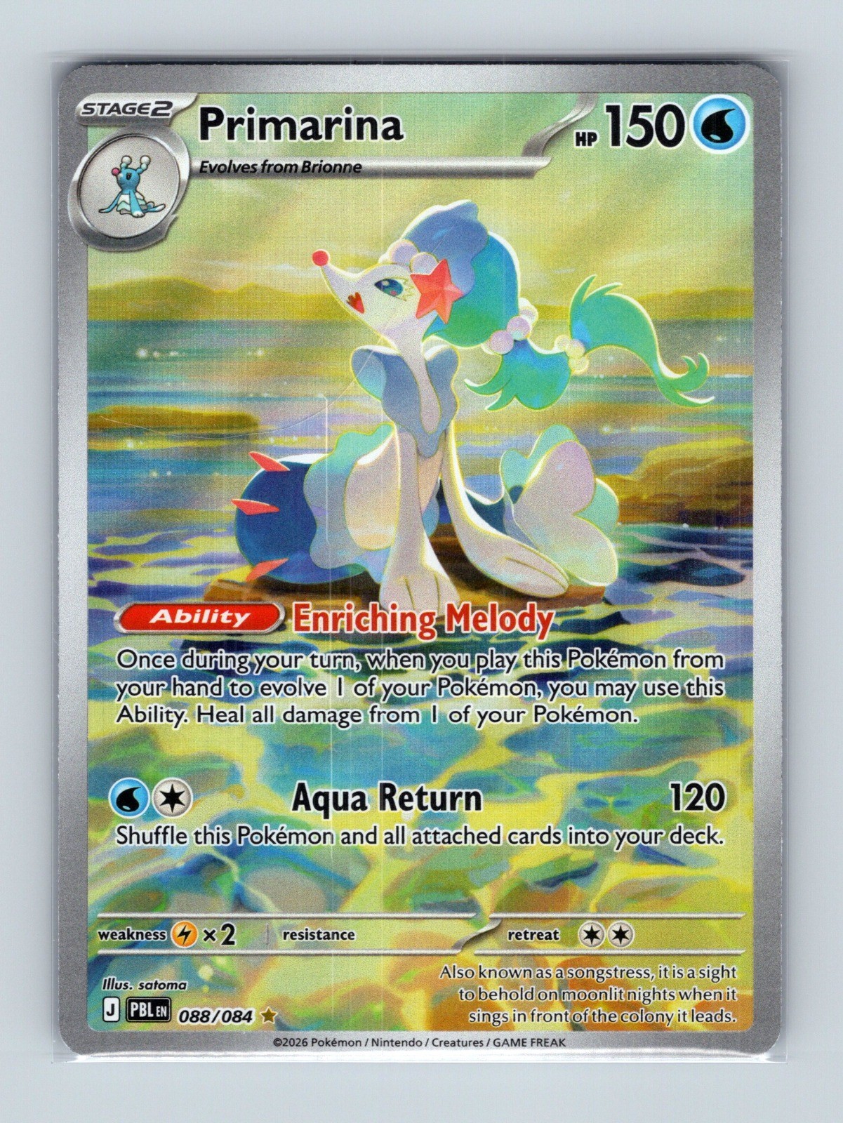 2026 Pokemon TCG Primarina ME05: Pitch Black 088/084 Holo Illustration Rare NM
