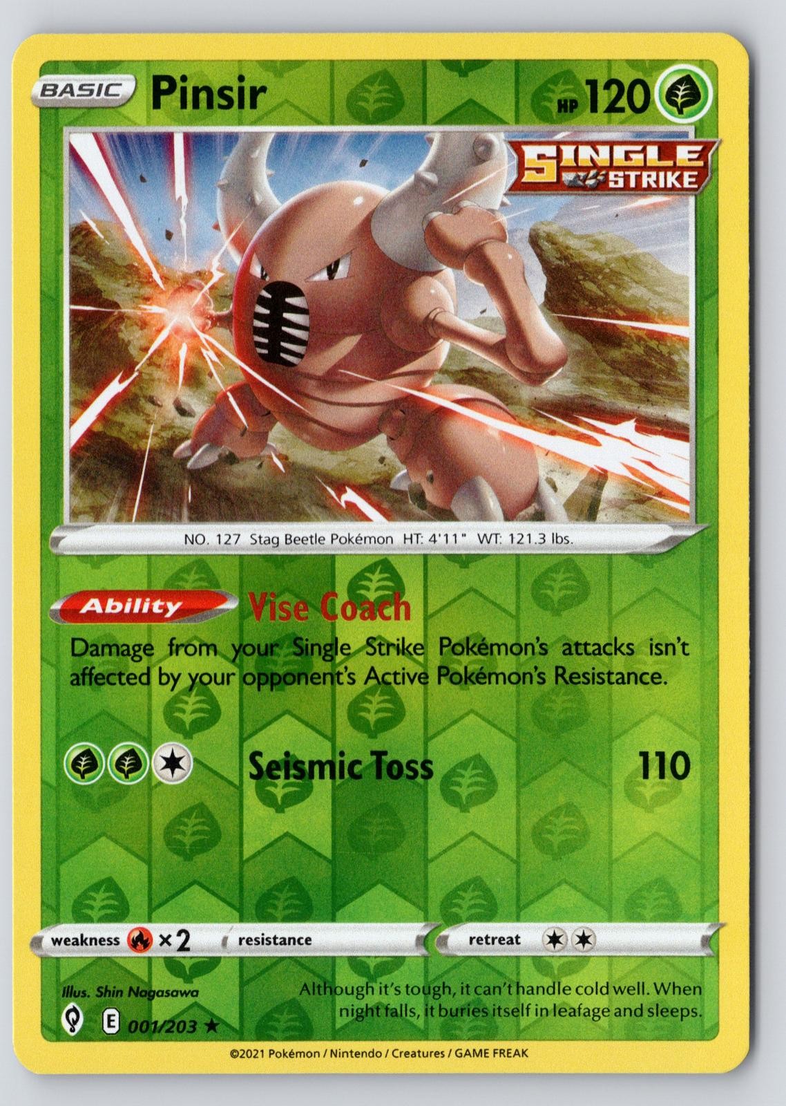 Pinsir 001/203 Rare Evolving Skies Reverse Holo Near Mint
