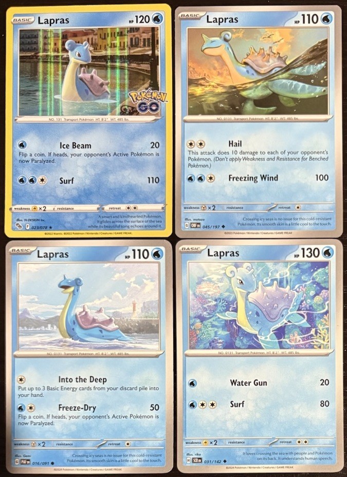 Pokemon TCG Lapras Collection From 4 Different Artwork/Set English Cards Holo NM