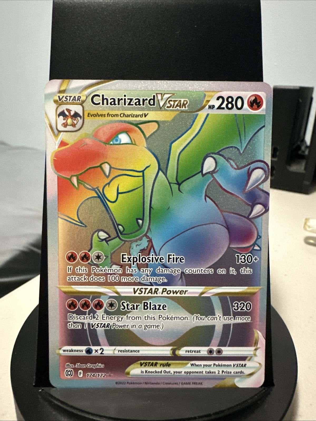 Pokémon TCG Charizard VSTAR Rainbow Secret Rare Card Brilliant Stars 174/172