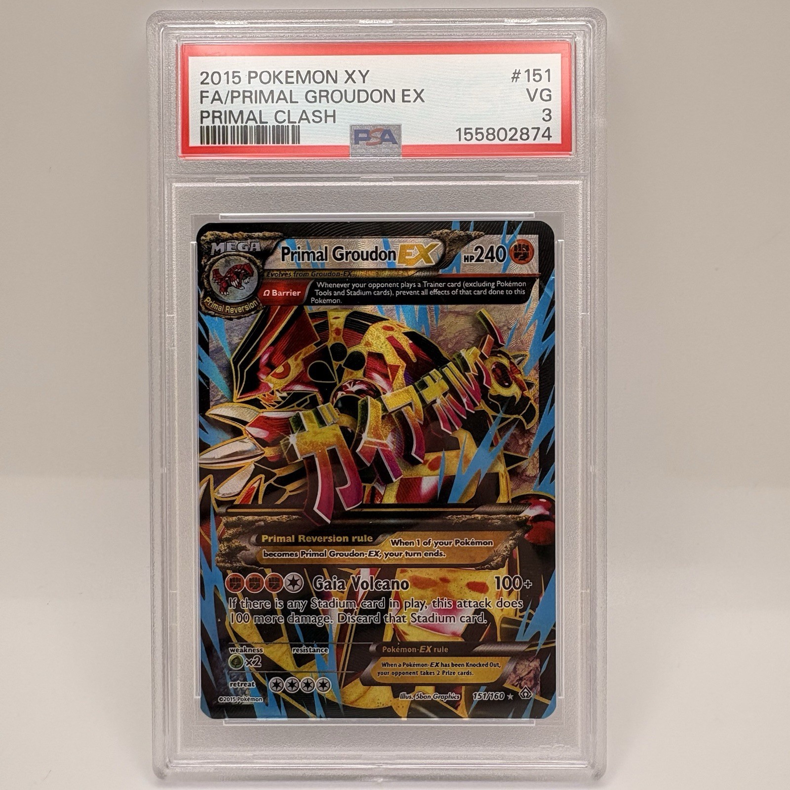 PSA 3 Primal Groudon EX #151 2015 Pokemon XY Primal Clash Holo Full Art FA