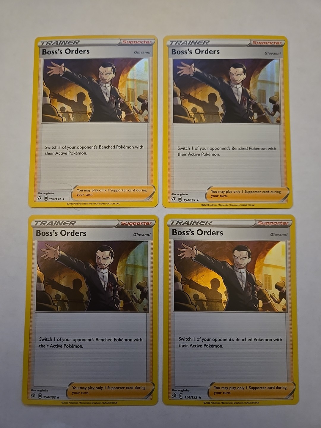Playset of Boss’s Orders 154/192 SWSH Rebel Clash Holo Trainer Pokémon QTY:4 per