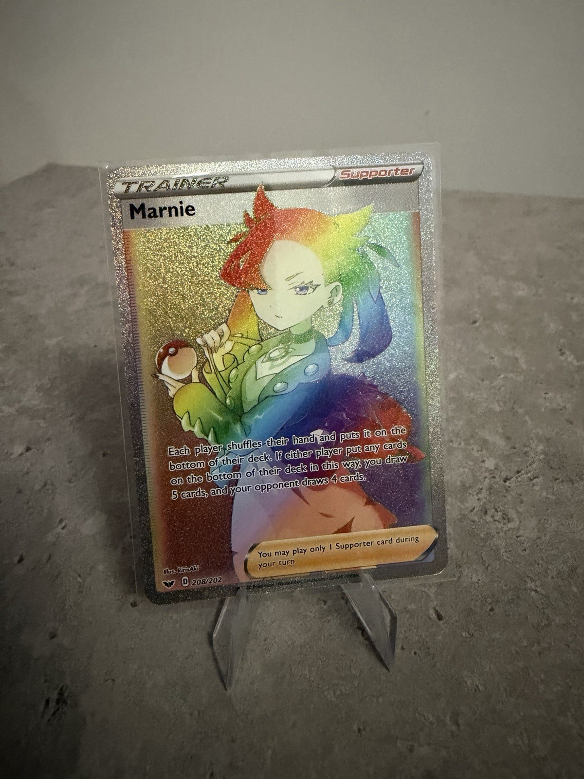 Marnie 208/202 Secret Rare SWORD AND SHIELD Rainbow Holo Foil Pokemon TCG