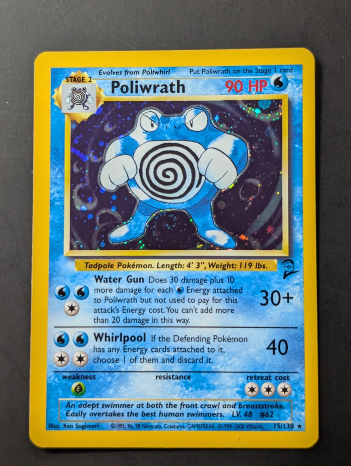 Pokemon Base Set 2 Poliwrath Holo Light Wear