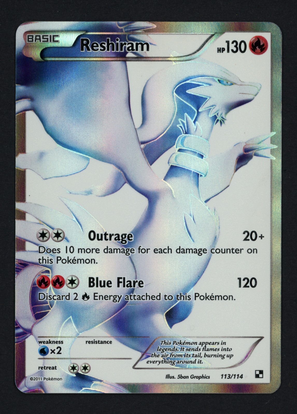 Reshiram 113/114 Black and White Holofoil Full Art Ultra Rare Pokemon TCG