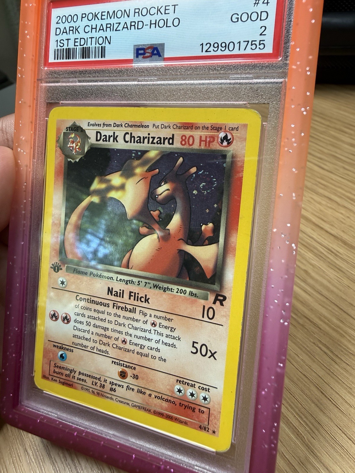 POKEMON 2000 1ST EDITION DARK CHARIZARD HOLO TEAM ROCKET PSA 2 – W/SWIRL