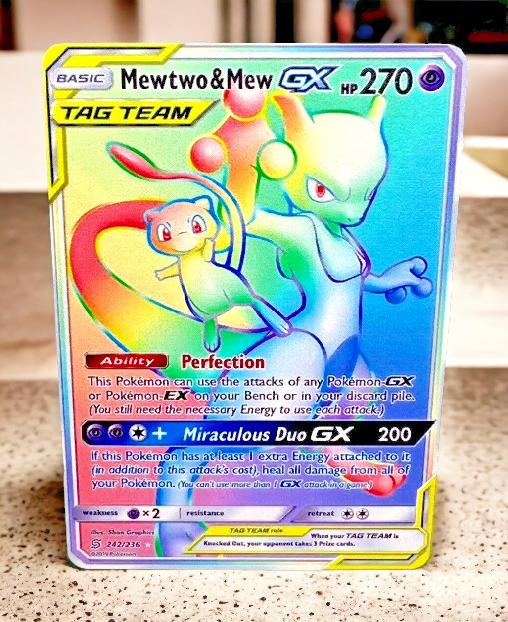 Mewtwo & Mew GX Rainbow Gold Metal Card Collectible Gift/Display