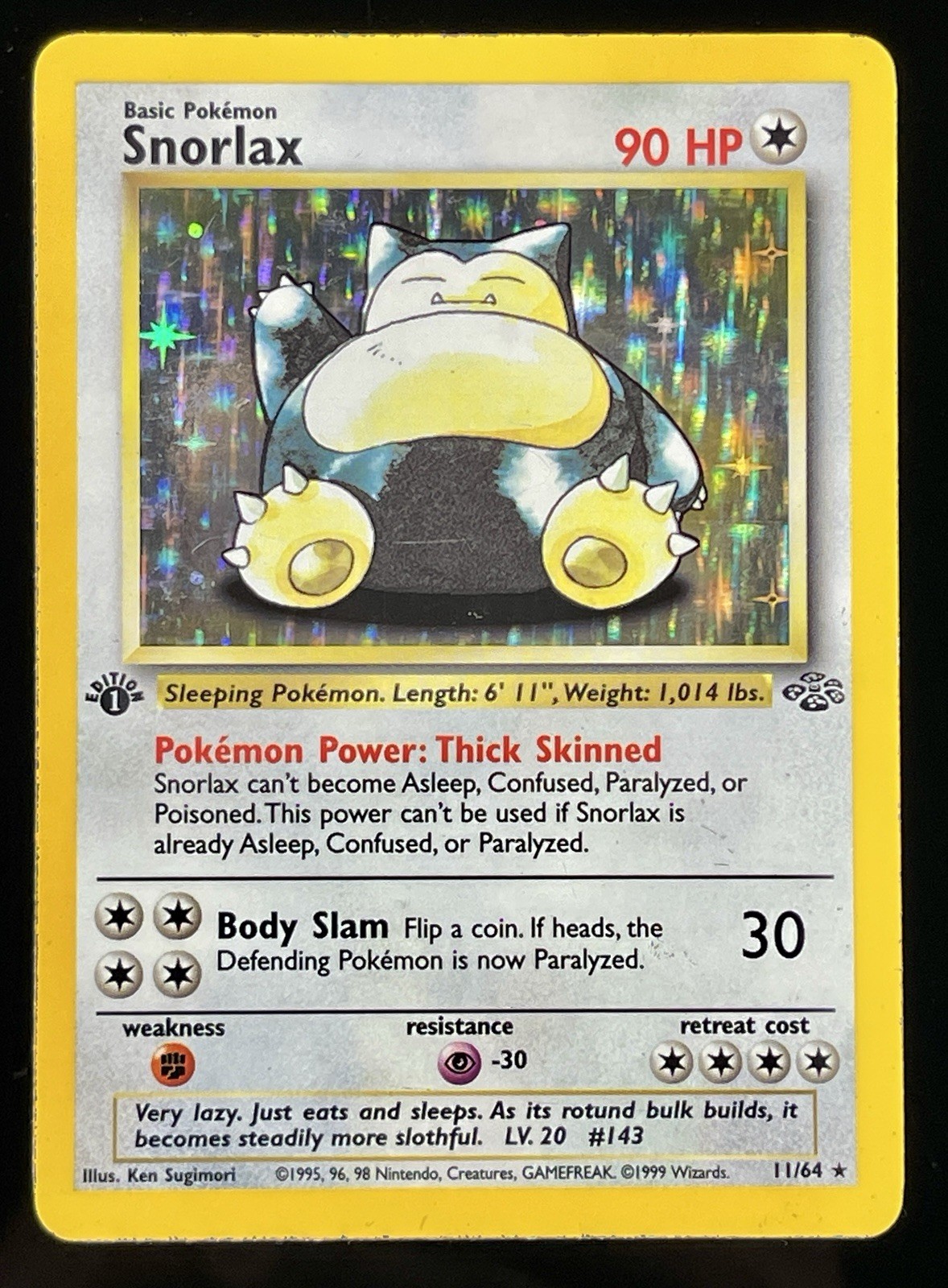 Pokemon TCG: Jungle – Snorlax 11/64 Holo Rare 1st Edition 1999 Vintage LP/MP