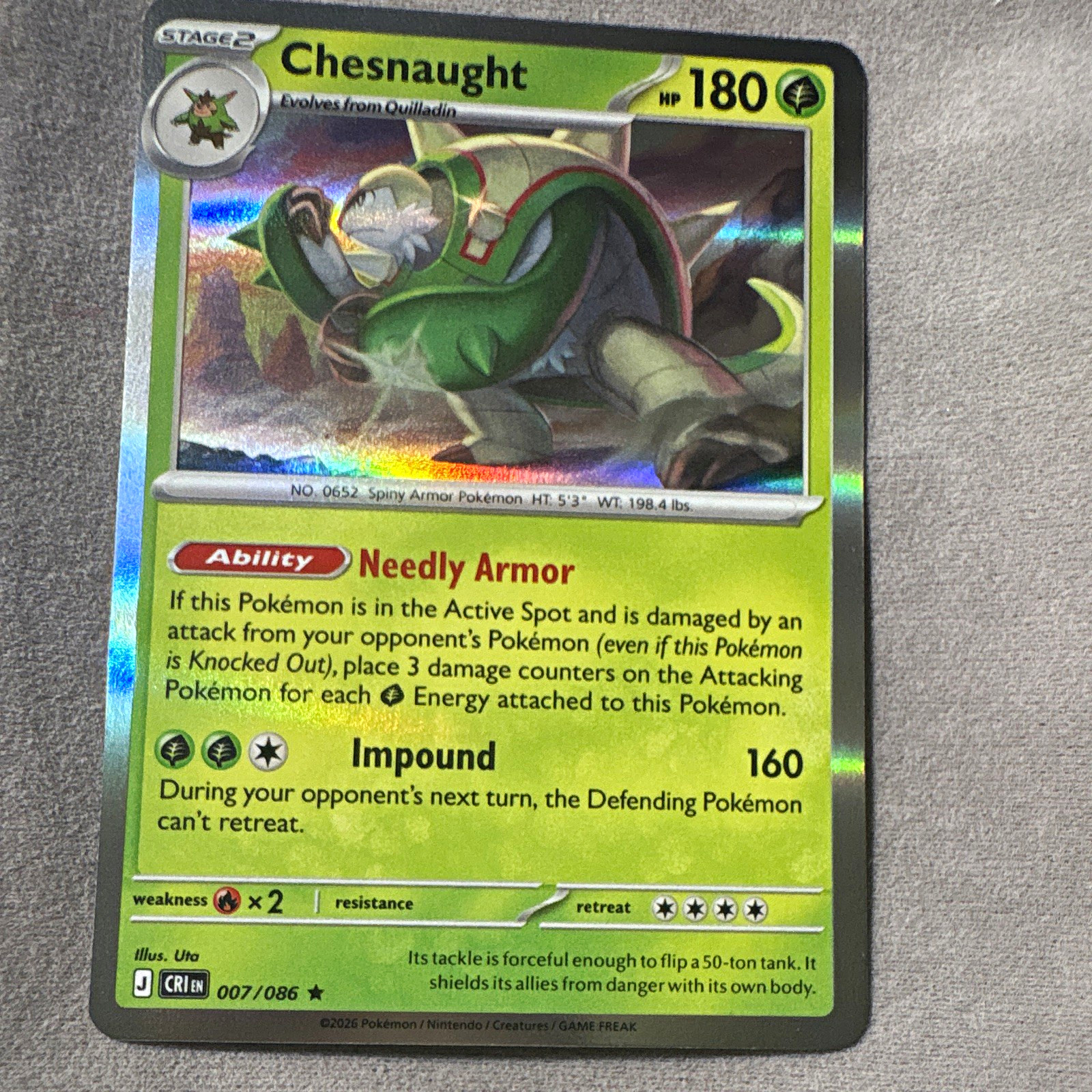 Nintendo Chesnaught 180 HP 007/086 Crown Zenith Holo Rare Pokémon TCG Eng 2026