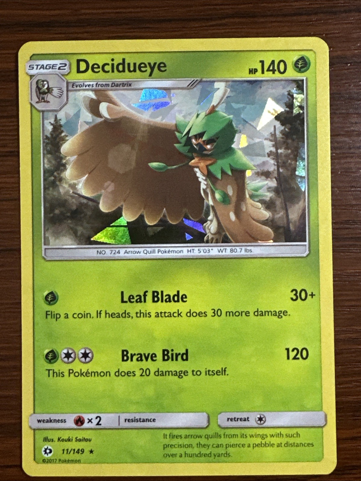 Decidueye 11/149 Rare Cracked Ice Holo Deck Exclusives Sun & Moon Pokemon TCG LP