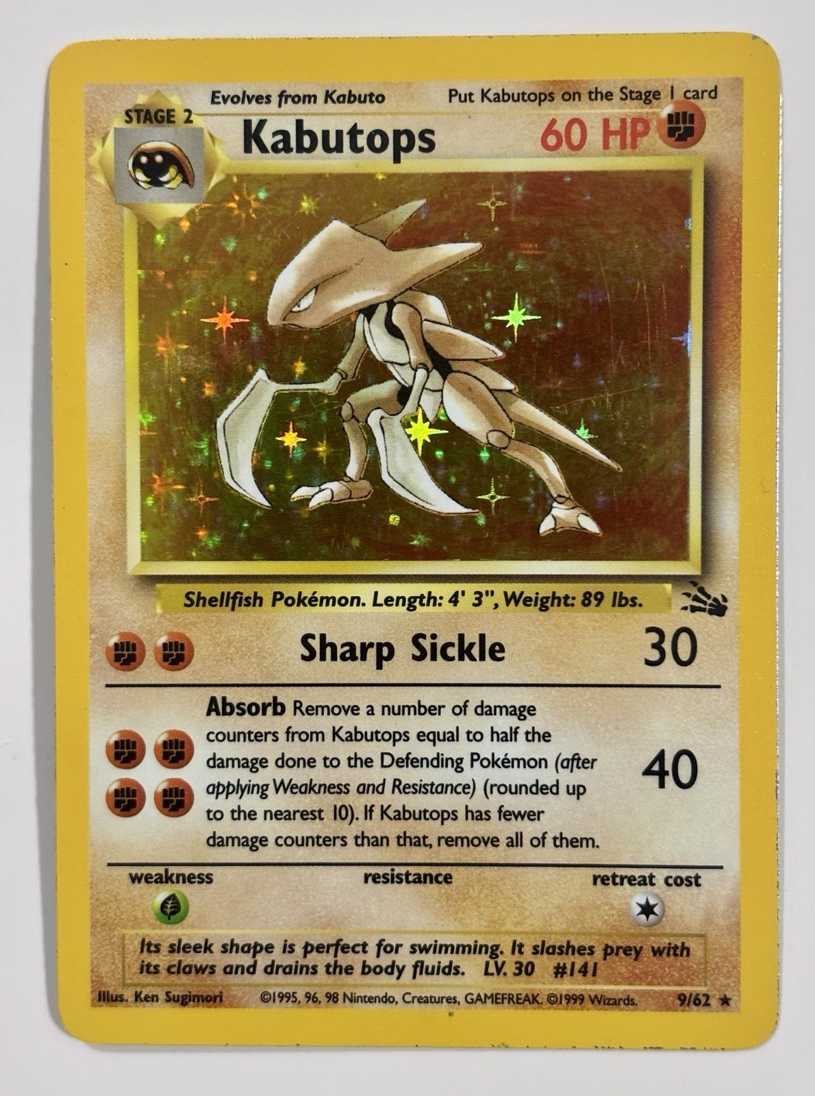 Pokemon Kabutops 9/62 Holo Rare Fossil Unlimited WOTC 1999 LP NM-