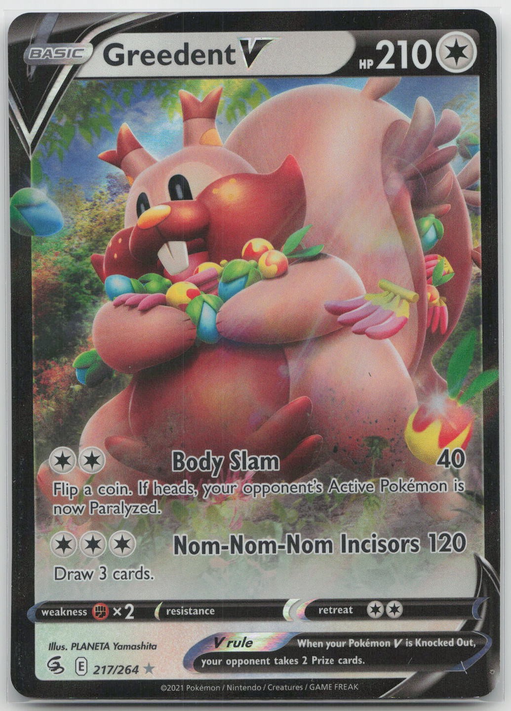 Pokemon Greedent V V Rare Holo 217/264 Fusion Strike NM Yamashita